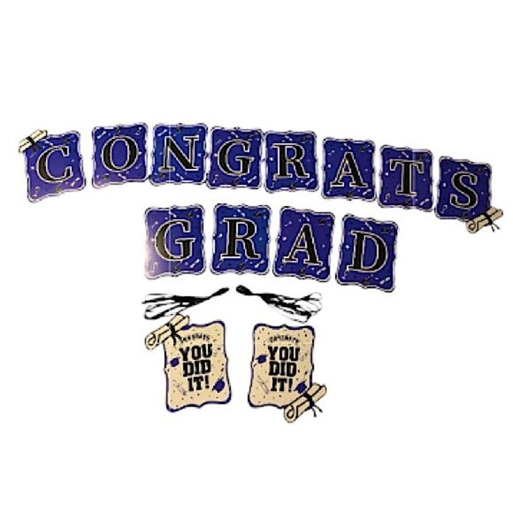 Graduation Party Supplies New Congrats Grad Banner Balloons and Tablecloth - Picture 1 of 3